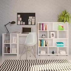 Imagem de Conjunto Home Office 2 Peças 1 Escrivaninha 4 Nichos e 1 Estante para Livro 10 Nichos Artely Branco