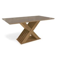 Imagem de Mesa p/ Cozinha Graviola c/ Tampo Madeirado c/ Vidro 160x90cm Freijo/Bronze - Kappesberg