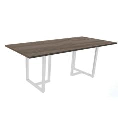 Imagem de Mesa De Reunião Retangular 200 X 90 Cm Pé Tub Pe25 Em Mdp Walnut E Base Branca