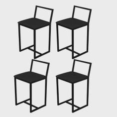 Imagem de Kit 4 Banqueta Baixa Para Cozinha Preta Industrial Assento Estofado