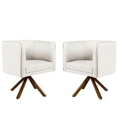 Imagem de Kit 02 Poltronas  Giratória Nix Linho Creme Gran Belo