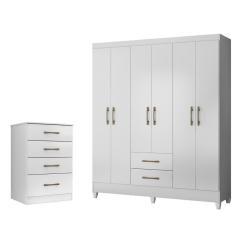 Imagem de Kit Guarda Roupa Casal Panamá E Cômoda Ms - Branco Branco