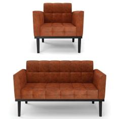 Imagem de Sof  Namoradeira E 1 Poltrona Base Madeira Preto Ana Sint tic