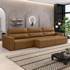 Imagem de Sofá Retrátil 4 Lugares 284cm 3 Módulos Nero com USB Couro Caramelo G52 - Gran Belo