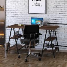 Imagem de Escrivaninha Industrial Kuadra Cavalete 135 Cm - Nogal/Preto