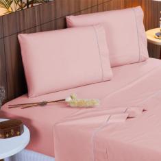 Imagem de Jogo De Cama Queen 140 Fios Ponto Palito Rosé Valle Enxovais 4 Peças