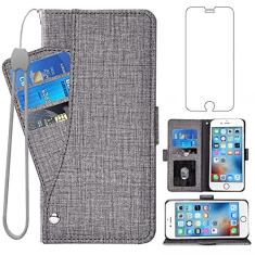 Imagem de Asuwish Compatível com iPhone 6plus 6splus 6/6s Plus capa carteira de vidro temperado protetor de tela flip capa porta-cartões capas de celular para iPhone 6 6+ iPhone 6s 6s+ i 6P 6a S Six