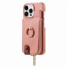 Imagem de Carteira de couro com zíper e porta-cartão capa de telefone para iPhone 13 12 Mini 15 14 11 Pro Max XS XR X 7 8 Plus Capa com suporte de anel, rosa, para iPhone 11Pro Max