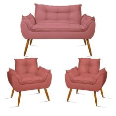 Imagem de Kit Sofá Opala + 2 Poltronas Opala Sala De Estar Cor:rosa