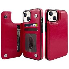 Imagem de TopPerfekt Capa carteira para iPhone 13 e 14 com suporte para cartão, capa traseira flip de couro PU com compartimentos para cartões, fecho magnético duplo, capa protetora à prova de choque durável,