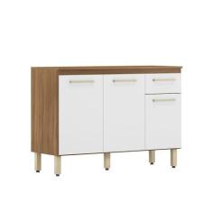 Imagem de Balcão Gabinete Pia Sem Tampo Bahia 120 Cm 3 Portas Amêndola/ Branco -