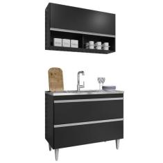 Imagem de Armário de Cozinha Com Nichos CP01 Com Pia 100cm M24 Preto - Mpozenato