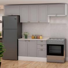 Imagem de Cozinha Modulada 4 Peças 1 Balcão com Tampo Impermeável e 2 Aéreos 100% Mdf Branco/Cinza