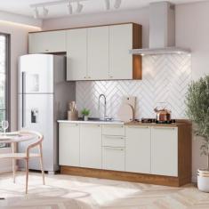 Imagem de Cozinha Compacta 4 Peças com Balcão Pia Yasmin Espresso Móveis Nature/Areia HP