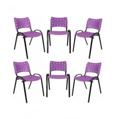 Imagem de Kit 6 Cadeiras Iso Para Escola Escritório Comércio Roxo Base Preta