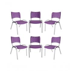 Imagem de Kit 6 Cadeiras Iso Para Escola Escritório Comércio Roxo Base Branca