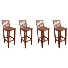 Imagem de Kit 4 Banquetas Alta com Encosto Conforto Madeira Maciça de Demolição 
