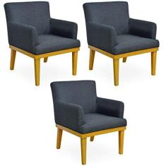 Imagem de Kit 03 Poltronas Decorativas Para Sala de Estar Beatriz W01 Linho Chumbo - Lyam Decor