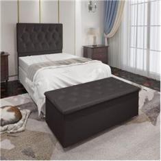 Imagem de Conjunto Cabeceira Solteiro e Baú 0,90m Suede Marrom