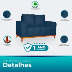 Imagem de Sofá 2 Lugares Memphis Ultra Conforto Em Madeira Maciça e Suede Azul