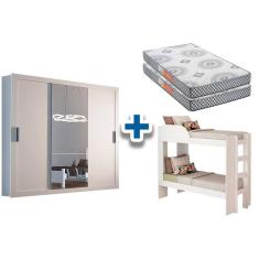 Imagem de Colchão Pérola Polar (2un) + Guarda Roupa Veneza Luxo + Beliche Bia Branco
