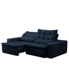 Imagem de Sofá Retrátil Reclinável Charge 3 Lugares Veludo Azul 232cm Megasul