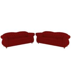 Imagem de Dois Sofás Chesterfield Merlô 3 Lugares 2,30 - Veludo Vermelho / Decor