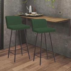 Imagem de Kit Mesa Suspensa de Parede Fixa mdf Caramelo + 2 Banquetas Lexi Ferro Marrom Suede Verde - Ahazzo Móveis