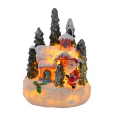 Imagem de Casa de vila de Natal, estatueta iluminada de casa de gengibre, cena de vila de Natal, enfeite de cabine de Natal com telhado de neve, abeto e Papai Noel para decoração de Natal