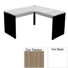 Imagem de Mesa de Escritório em L Pé Painel Pe25 em Mdp 135 x 135 x 60 cm Cor Noce Naturalle e Base Branca