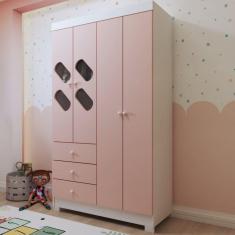 Imagem de Guarda-Roupa Infantil Escotilha 4 Portas 3 Gavetas Branco/Rosa - Panorama Móveis