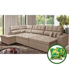 Imagem de Sofá de Canto Retrátil e Reclinável Esquerdo 3,00x2,36m Molas Cama Inbox Espanha Velusoft Bege