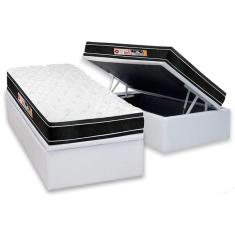 Imagem de Cama Box Baú Solteiro: Colchão Espuma Castor D33 Black e White Double Face + Base CRC Courano White(88x188)