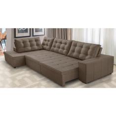 Imagem de Sofá de Canto Retrátil e Reclinável com Molas 3,00x2,00 Esq Jacke Suede Cappuccino Adonai Estofados