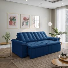 Imagem de Sofá Cama Retrátil e Reclinável 3 Lugares 260cm em Veludo com Molas Palmeira Cabecasa Madeiramadeira Azul