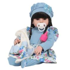 Imagem de Boneca Reborn Bebê Morena Princesa 46cm Pode Dar Banho - Cegonha Rebor