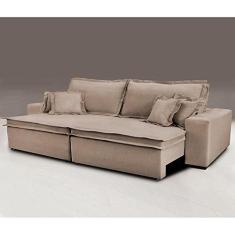 Imagem de Sofa Retrátil e Reclinável com Molas Cama Inbox Premium 2,52m tecido em linho Bege Escuro