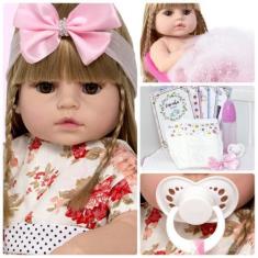 Imagem de Boneca Estilo Bebê Reborn Completa Menina Loira Cabelo Longo - Cegonha
