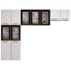 Imagem de Cozinha De Aço Compacta Diamante 11 Portas Com Vidro Branco/Preto 8184