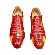 Imagem de Authentic Real True Ostrich Foot Skin Tênis masculino vermelho colorido com cadarço couro exótico genuíno sapatos de caminhada para festa, Multi, 41