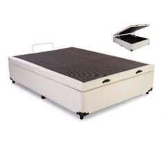 Imagem de Cama Box Baú Casal Blindado Sintético Bege Com Pistões A Gás - Real Co