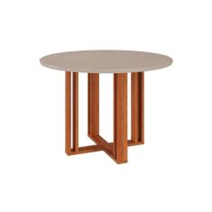 Imagem de Mesa p/ Cozinha Flora c/ Tampo Madeirado c/ Vidro 109X109cm Cinamomo/Off White - Cimol