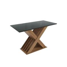 Imagem de Mesa p/ Cozinha Graviola c/ Tampo Madeirado c/ Vidro 90x180cm Nogueira/Preto fosco/Vidro preto - Kappesberg