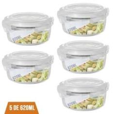Imagem de Conjunto 5 Potes De Vidro 620ml Hermético 4 Travas Marmita