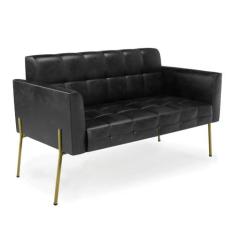 Imagem de Sofá Namoradeira 2 Lugares Pé de Ferro Dourado Elisa Corano Preto D03 - D'Rossi