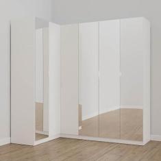 Imagem de Guarda Roupa Modulado de Canto com Espelho 6 Portas 3 Peças Hera Cabecasa Madeiramadeira Branco Geada/cromado