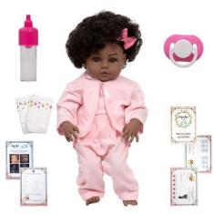 Imagem de Bebe Reborn Menina Cabelo Cacheado Corpo Silicone Pode Banho - Cegonha