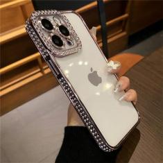 Imagem de Galvanizado claro glitter diamante strass caso de telefone para iphone 14 11 12 13 15 pro max silicone transparente capa, rosa, para iphone 11