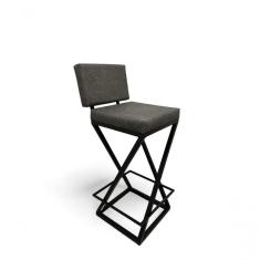 Imagem de Banqueta Zênite Com Encosto - Preto - Assento Estofado Cinza - 65cm