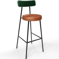 Imagem de Banqueta Alta Bar Cozinha Sala De Jantar Milão L02 Facto Verde Couríssimo Camel - Lyam Decor